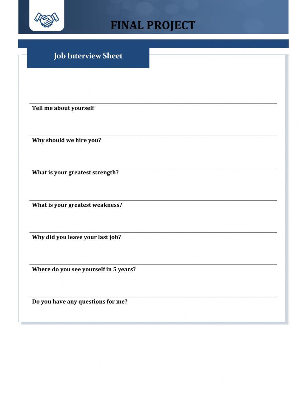Internet Project: Search and Interview for a Job