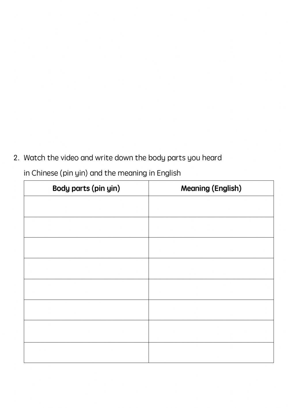 Body parts(1)身体部位（1）