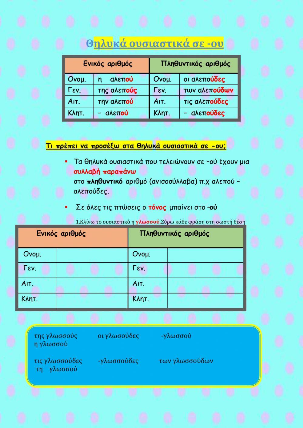 Θηλυκά ουσιαστικά σε -ου