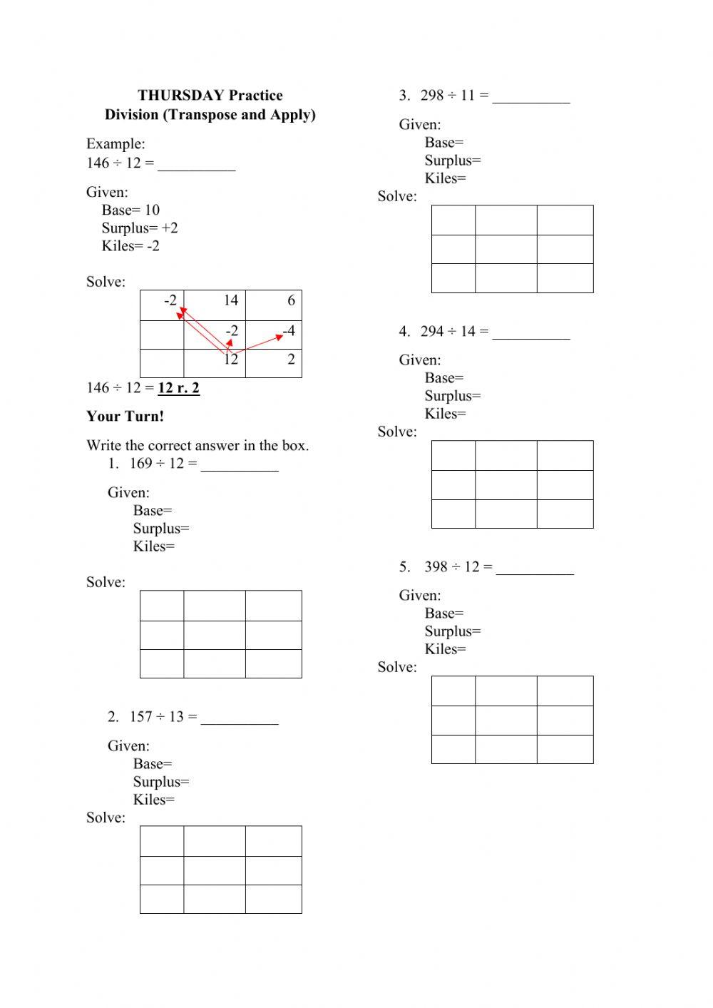 Division (Transpose and Apply) worksheet | Live Worksheets