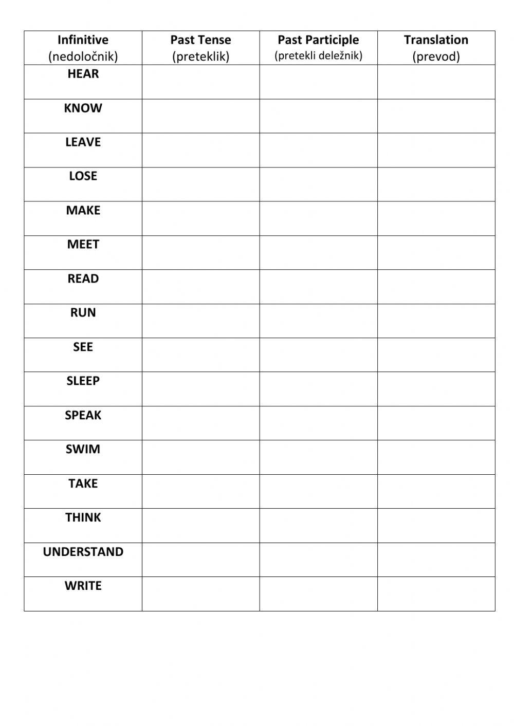 Irregular verbs