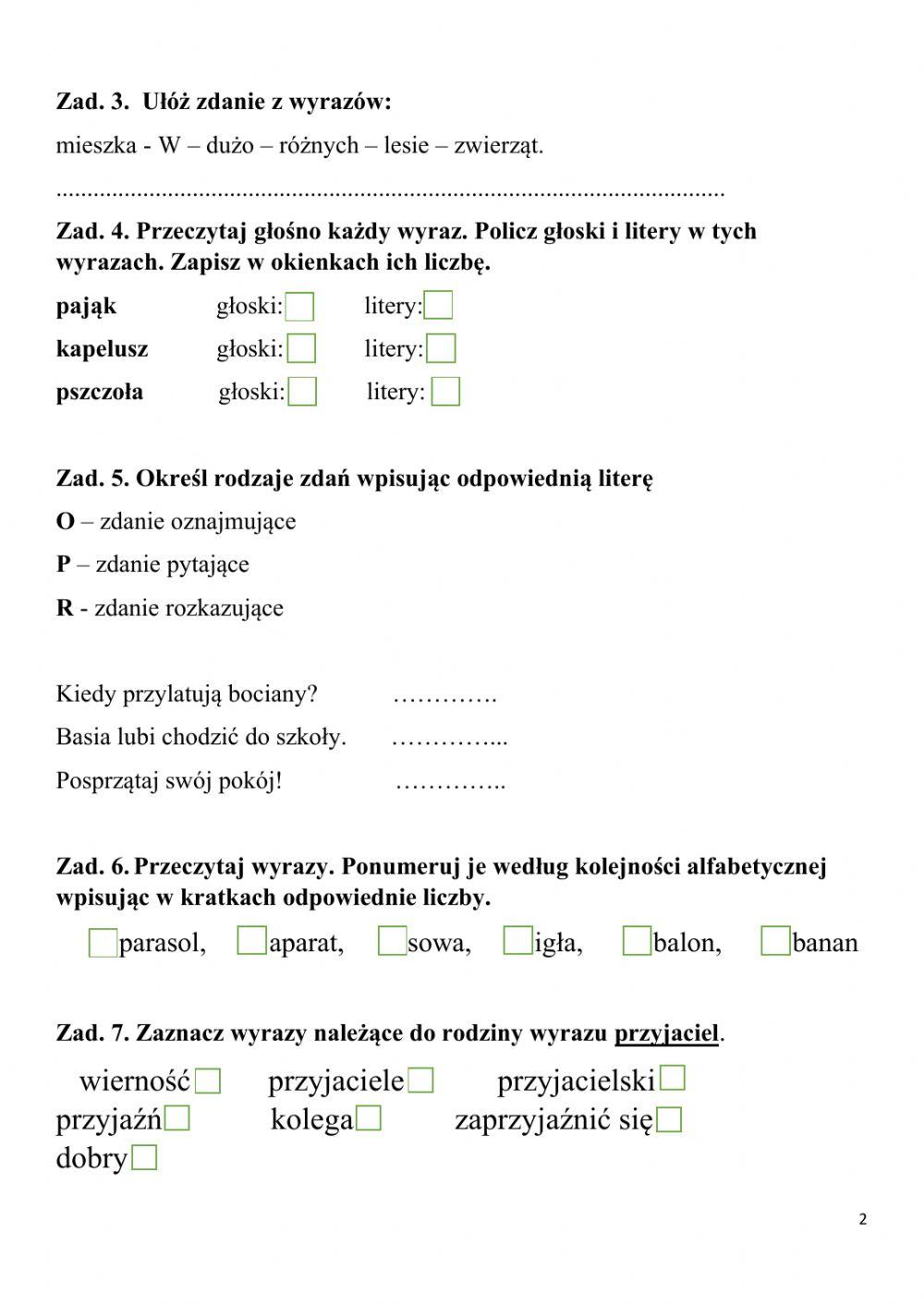 Sprawdzian na koniec 2 klasy