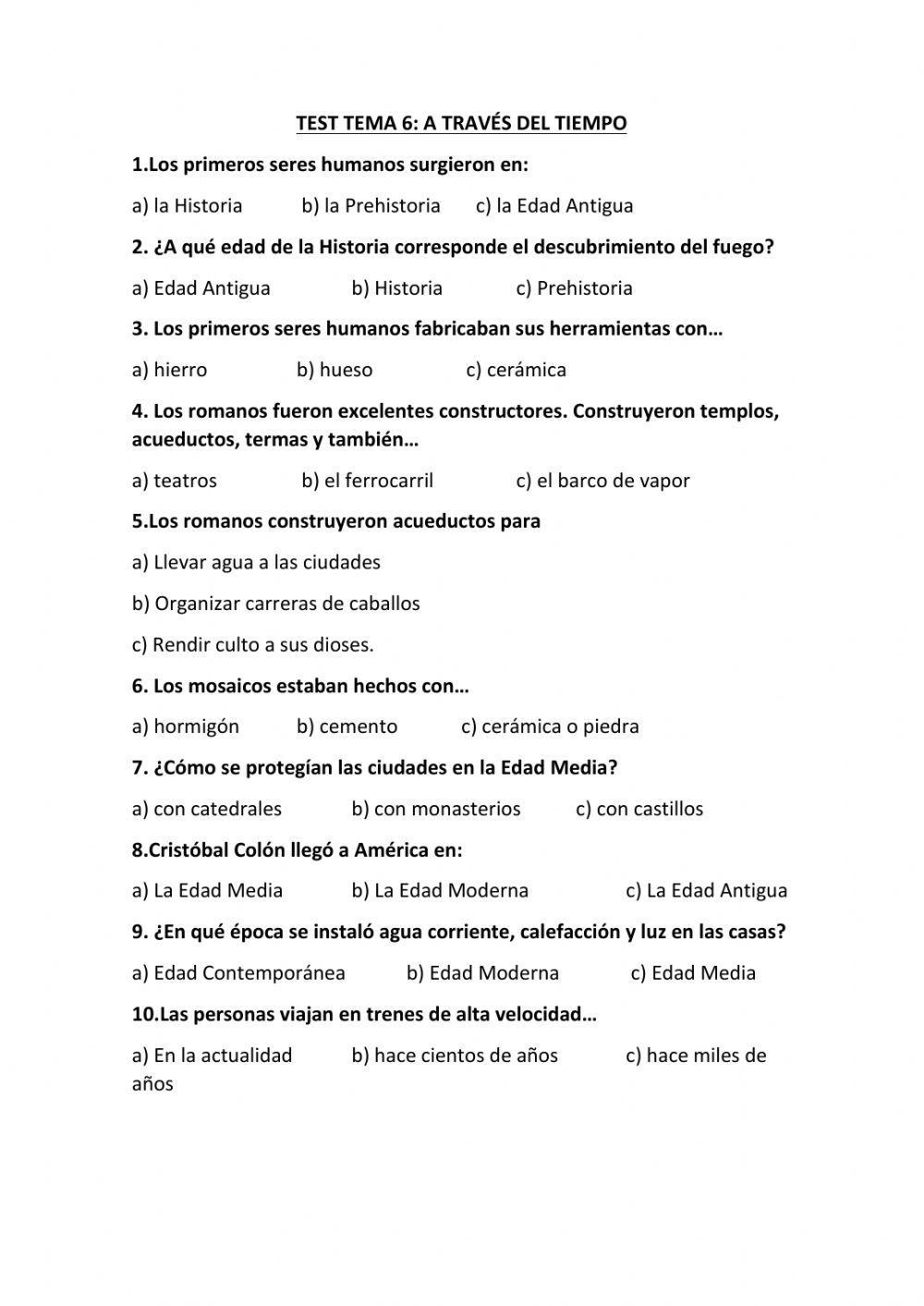 Test tema 6: A Través del Tiempo