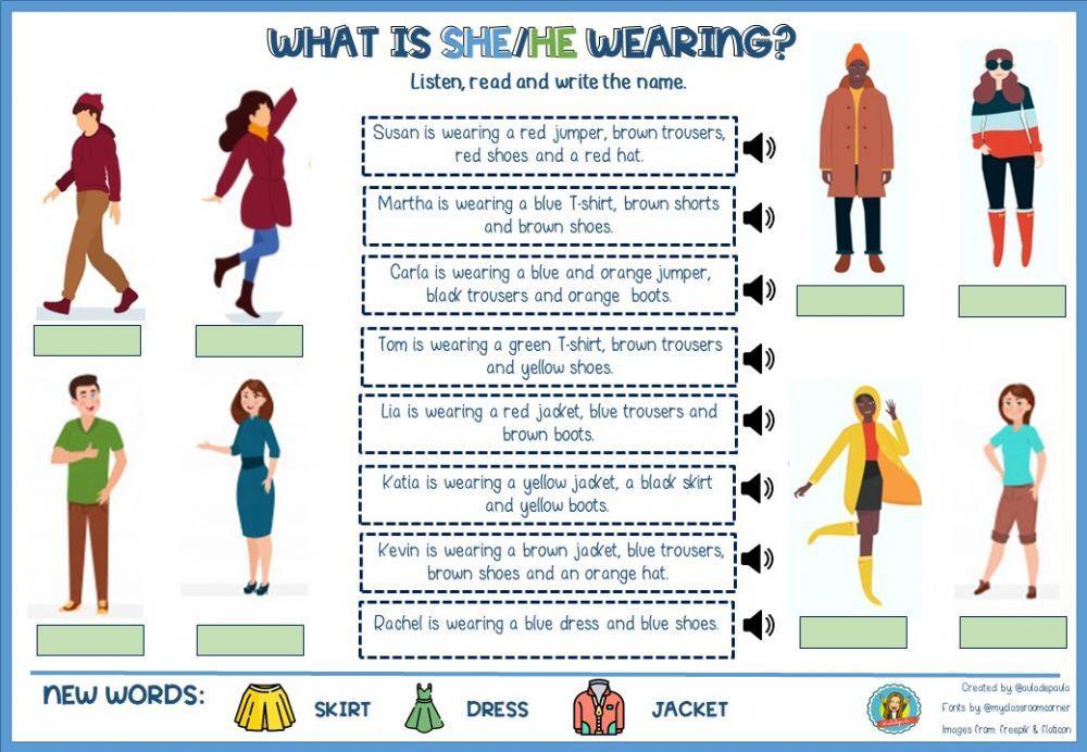 What is she-he wearing?