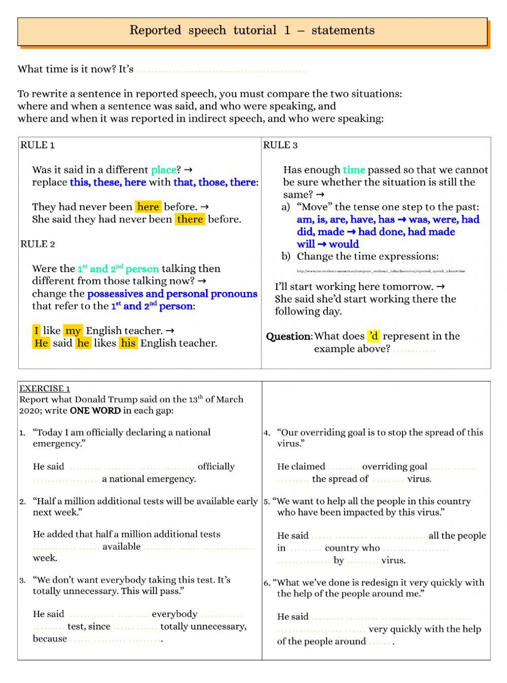 Reported speech theory & easy practice - statements