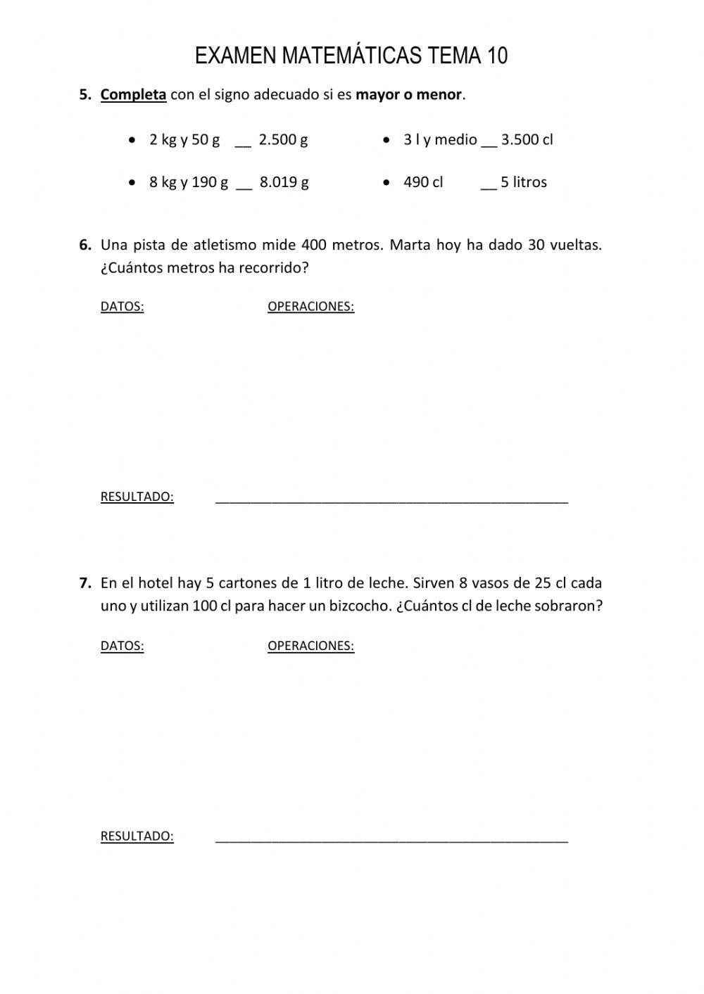 Examen Matemáticas Tema 10