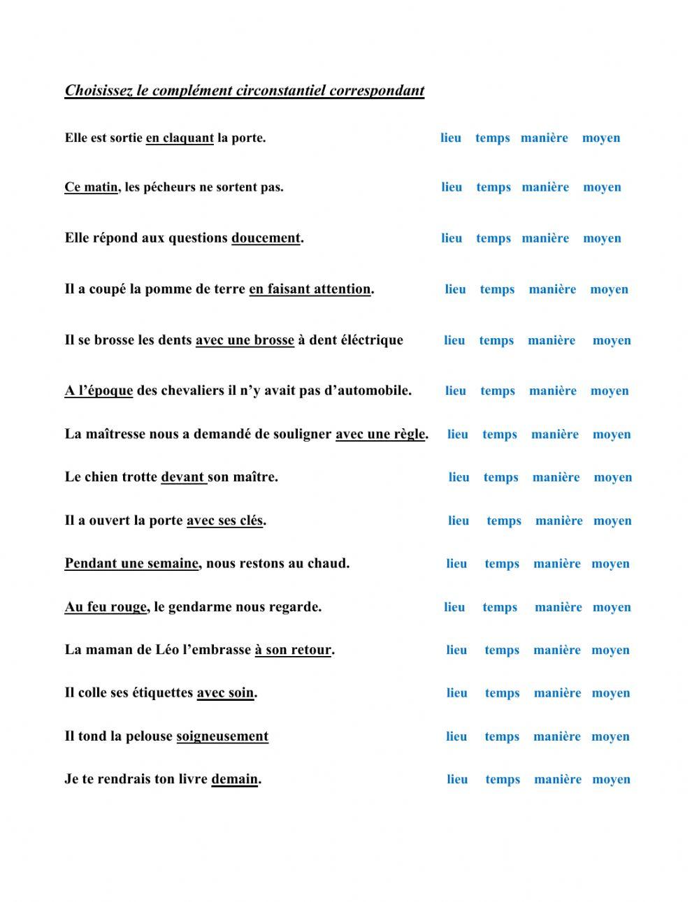 Les compléments circonstantiels