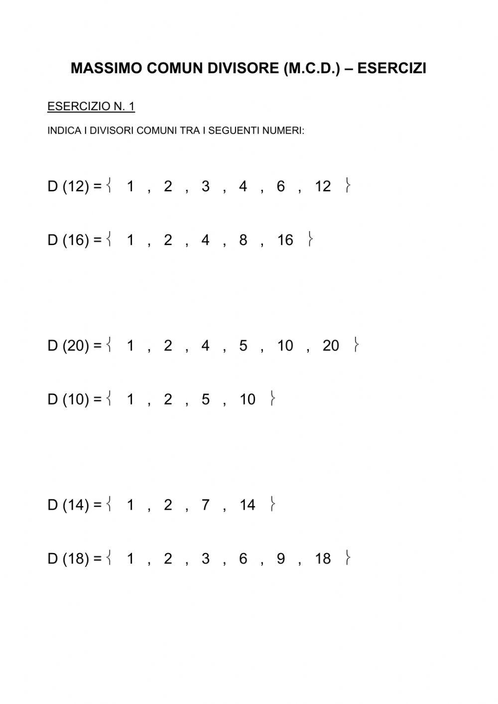 Massimo Comun Divisore