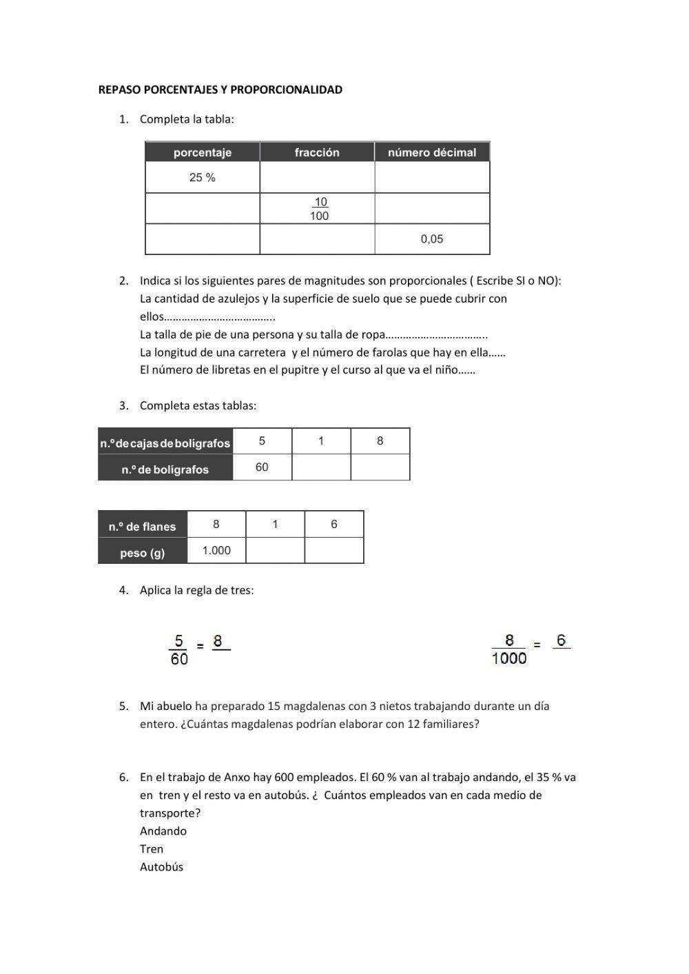 Porcentajes y proporcionalidad