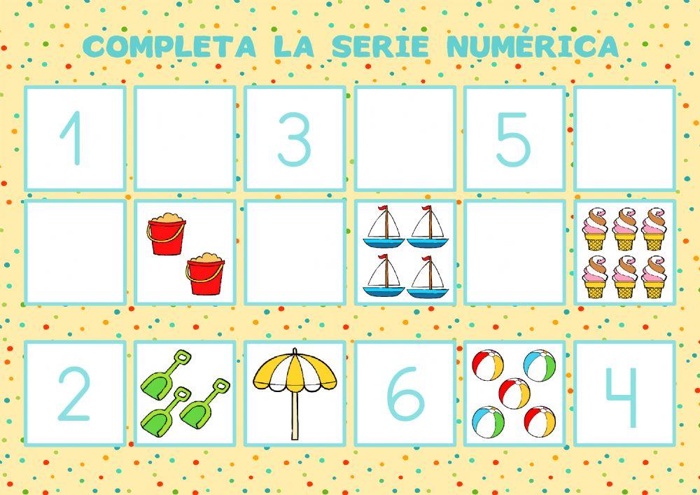 Serie numérica  del 1 al 6 con motivos de verano.