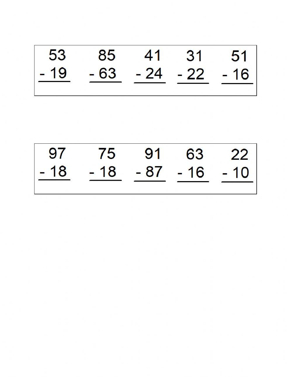 Double digit subtraction 2 worksheet Live Worksheets
