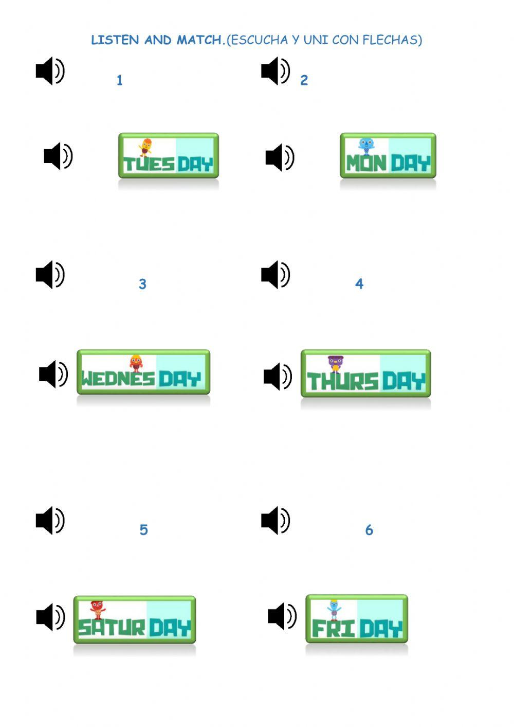 Days of the week 1st grade