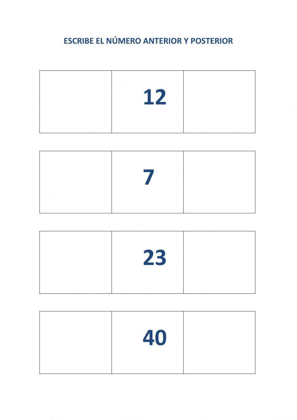 Número anterior-posterior. número mayor