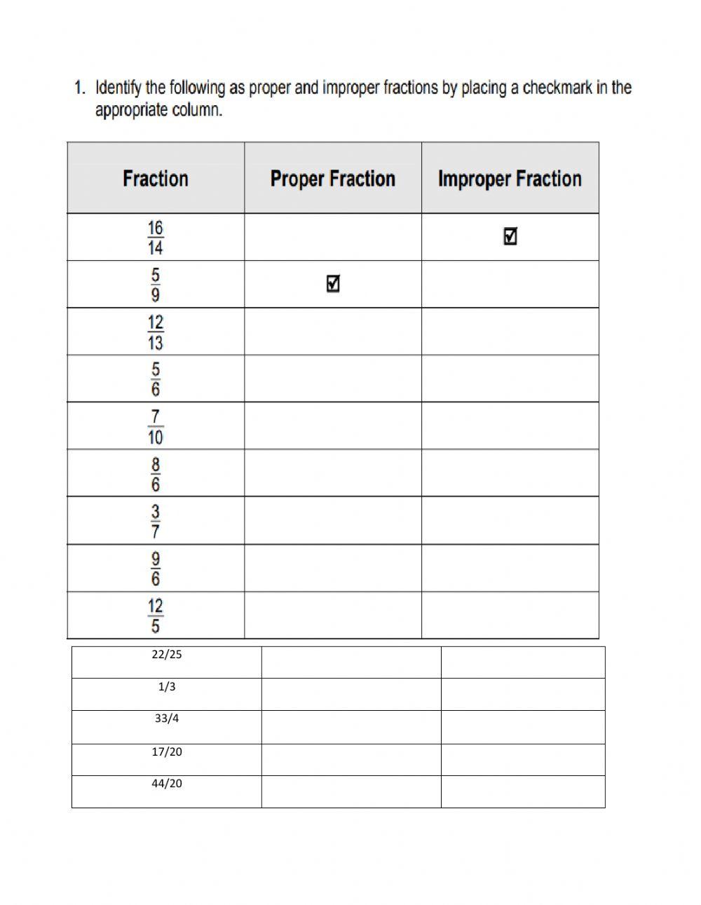 Identifying types of fraction