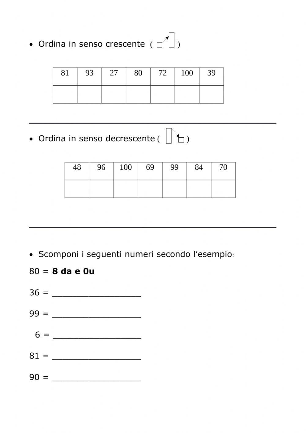 Confrontare i numeri fino a 100