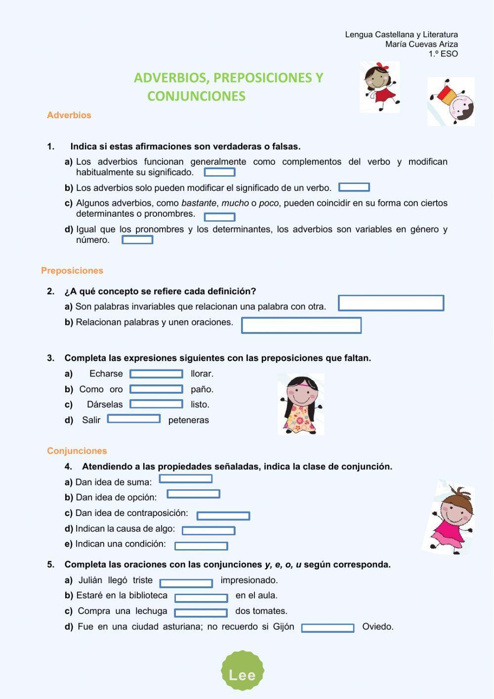 Adverbios, preposiciones y conjunciones