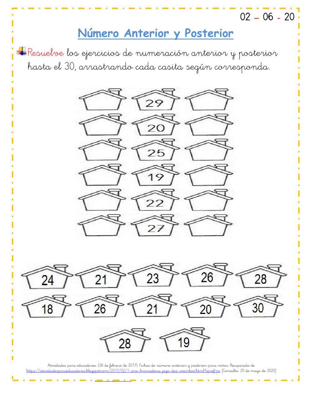 Numeración Anterior y Posterior hasta el 30