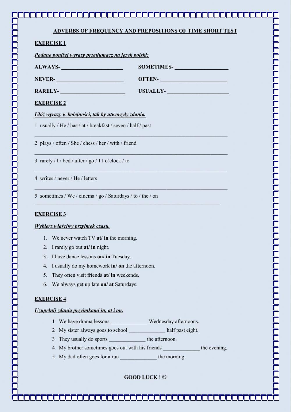 Team Plus 1 Unit 6 adverbs of frequency and prepositions of time.