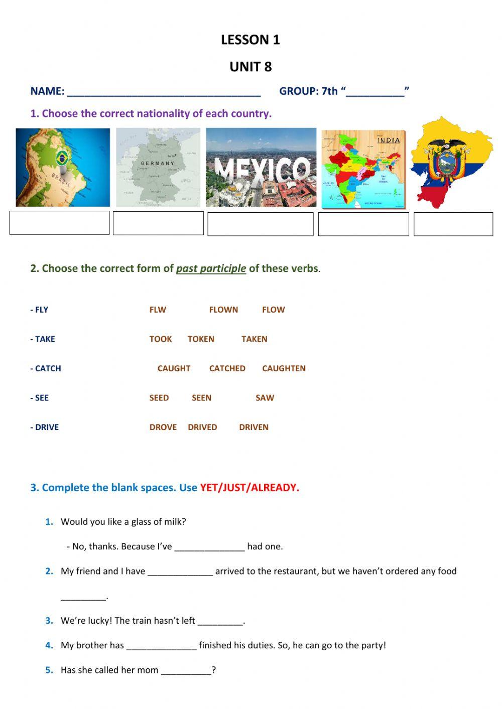 Countries and Nationalities- present perfect with just-have-already