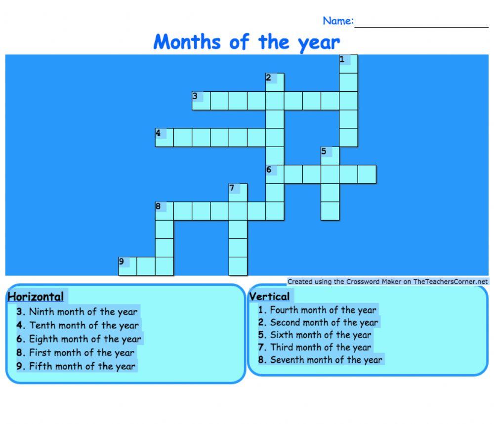 Months of the year crossword worksheet Live Worksheets