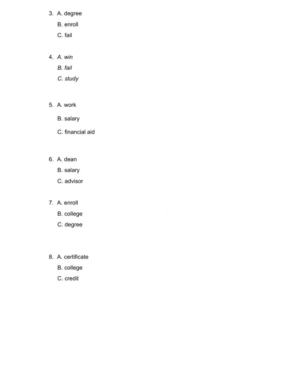 Listening school college vocabulary