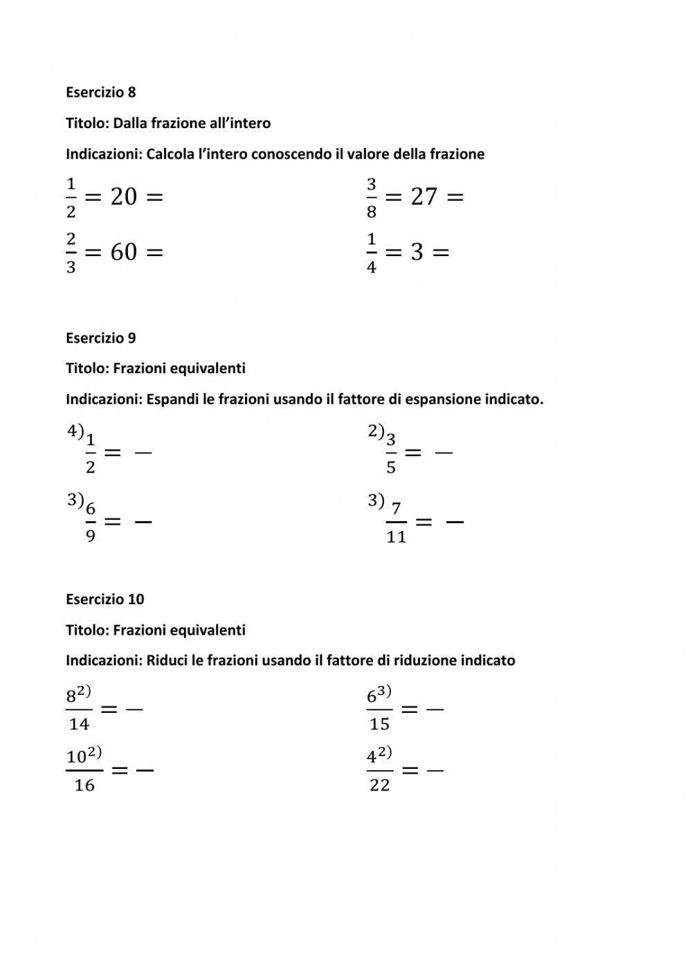 Verifica sulle frazioni