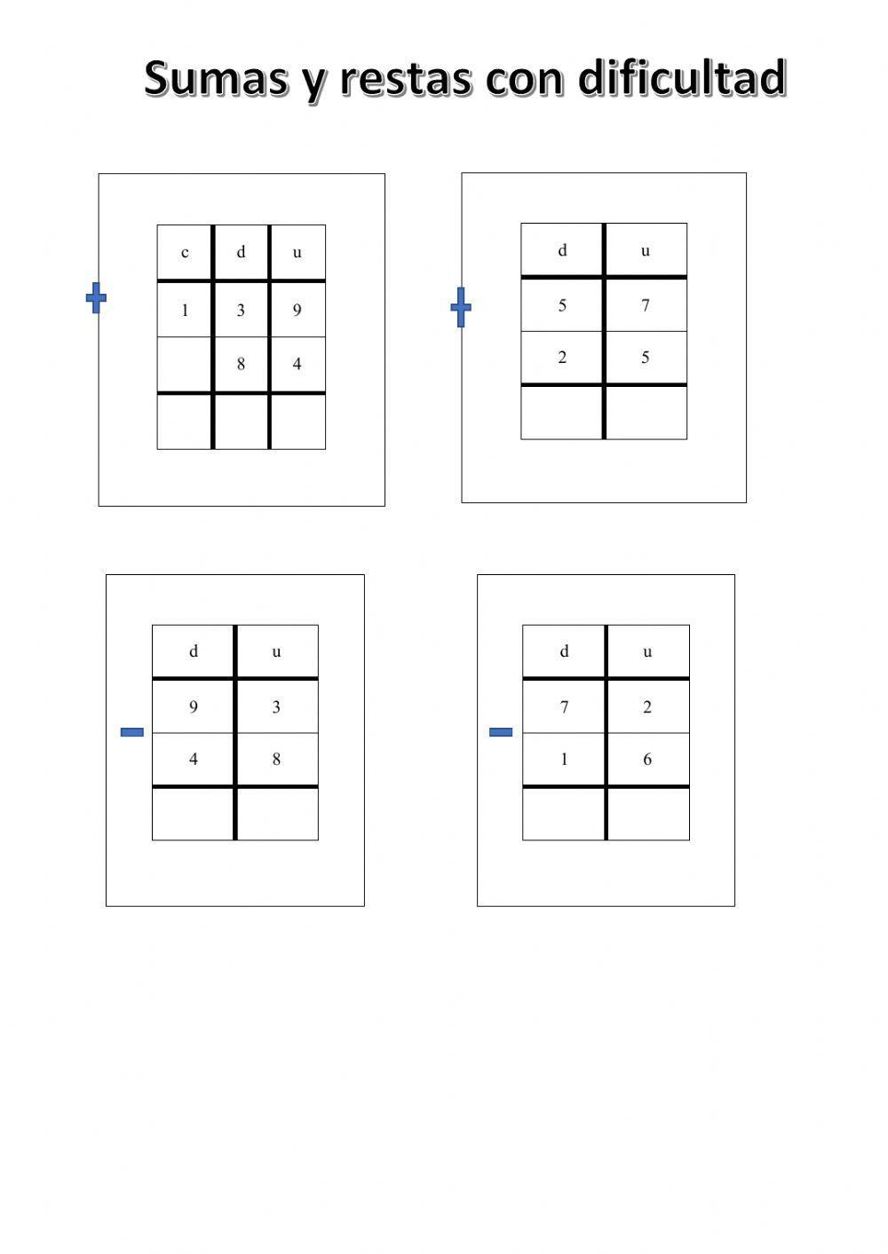 Sumas y restas con dificultad