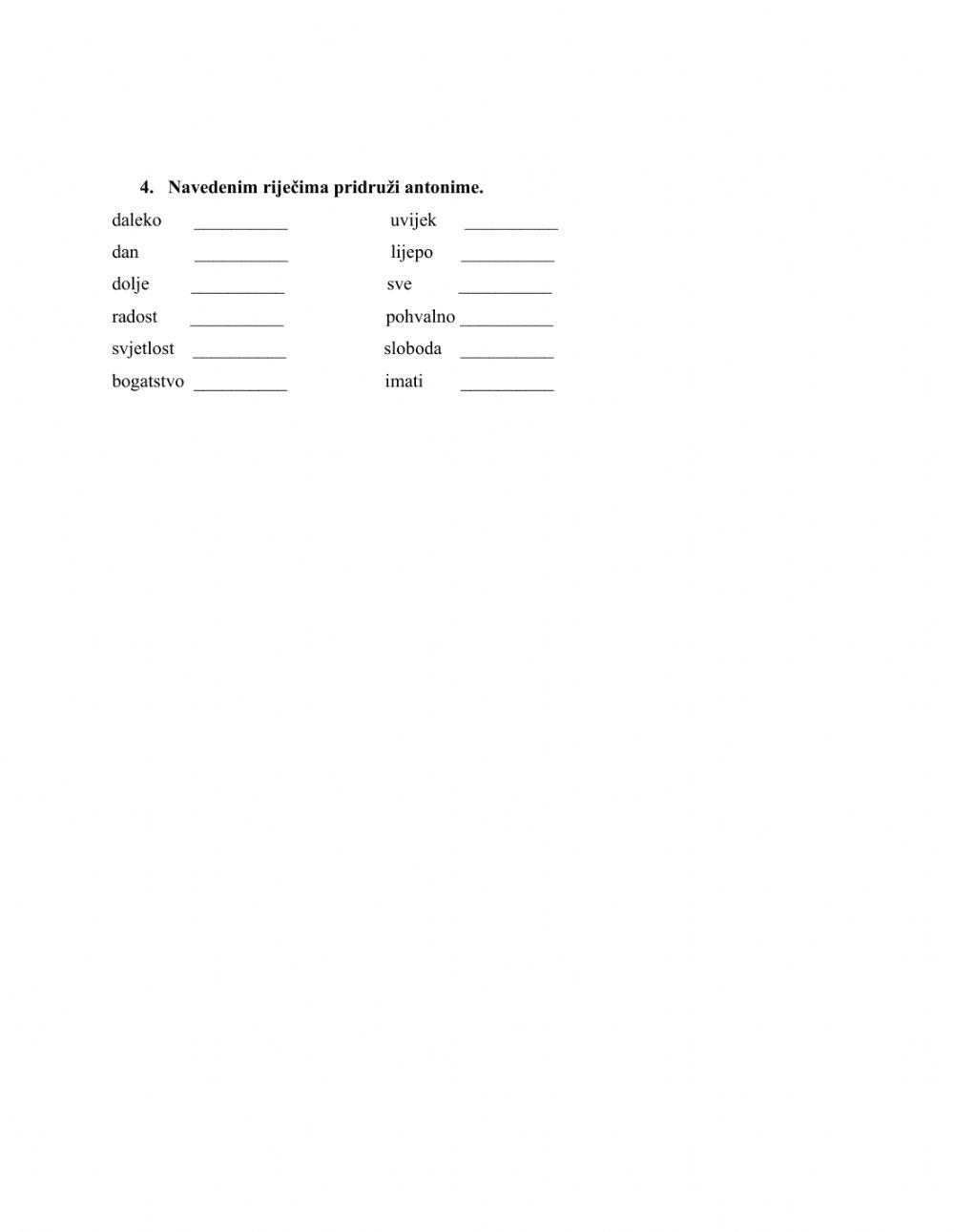 Odnosi među riječima - vježba