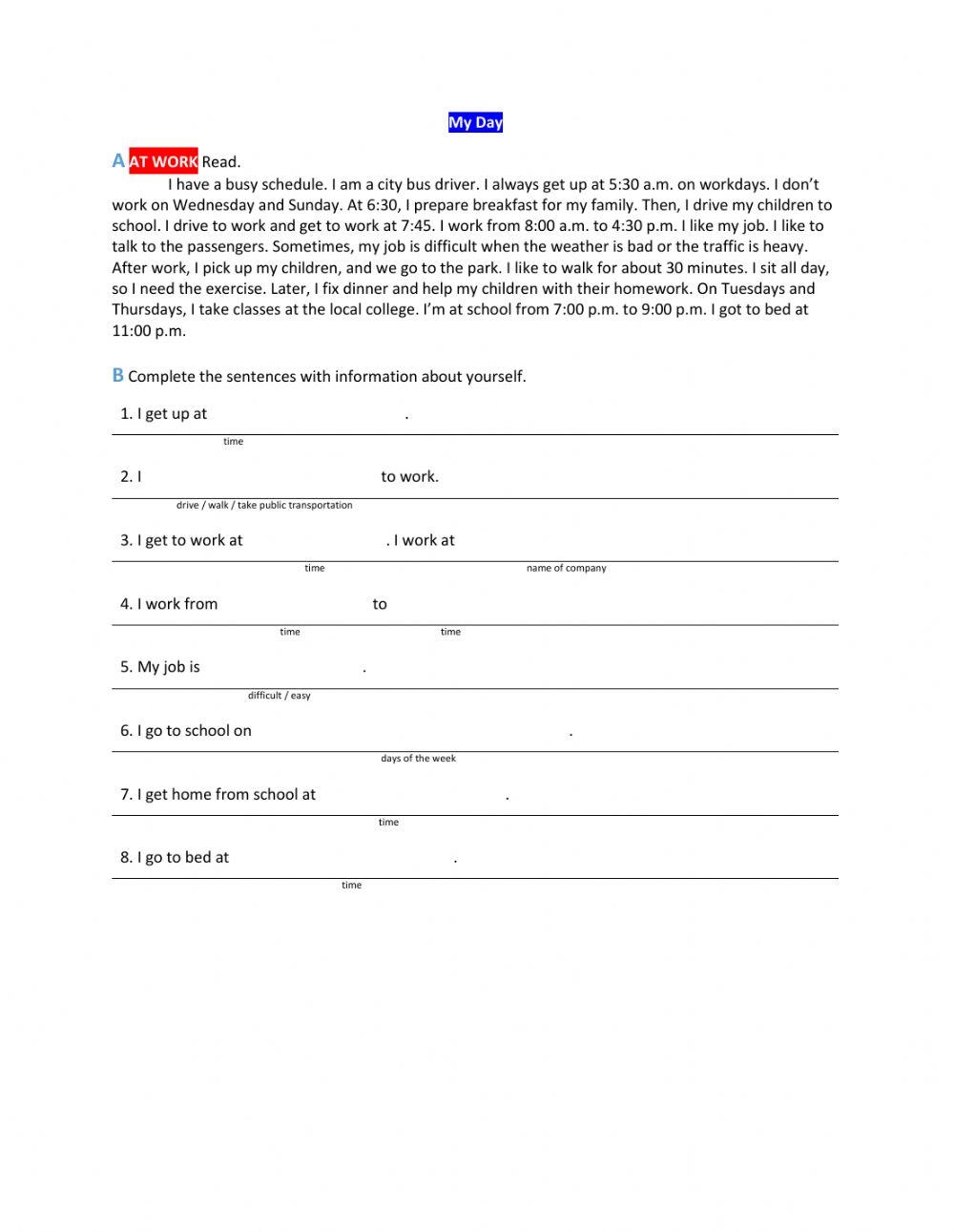 English in Action 2: Unit 4 My Day