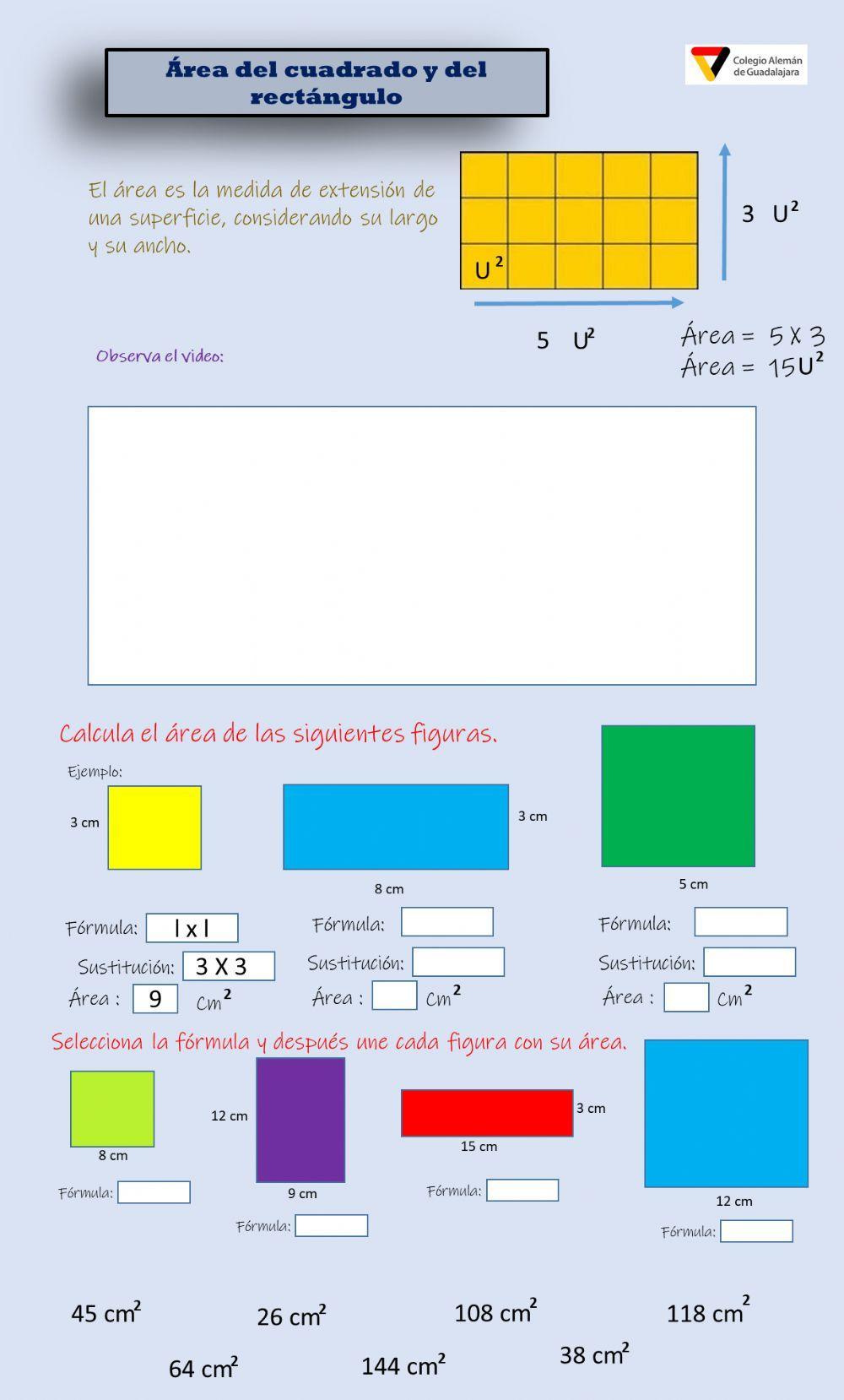 Área de cuadrado y rectángulo