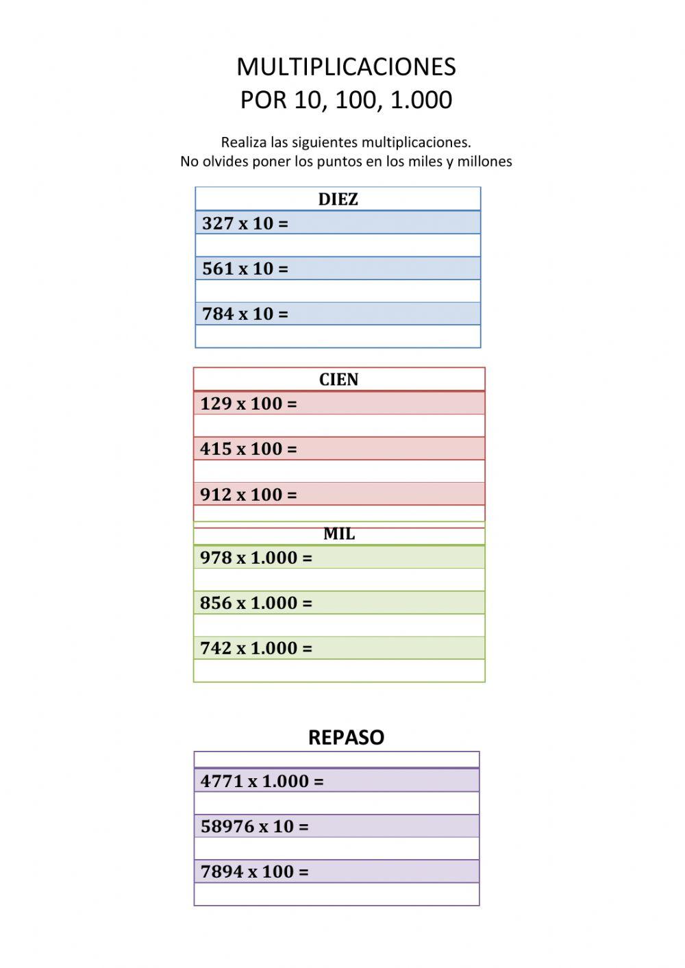 Multiplicaciones por 10, 100 y 1000