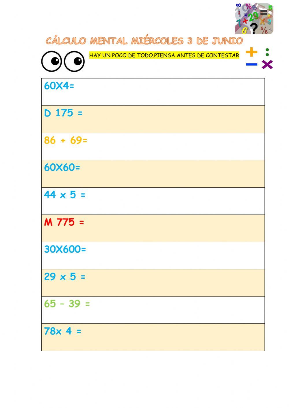 Cálculo mental 3 de junio