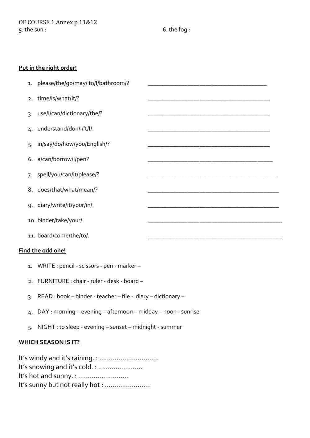 Months, days and seasons