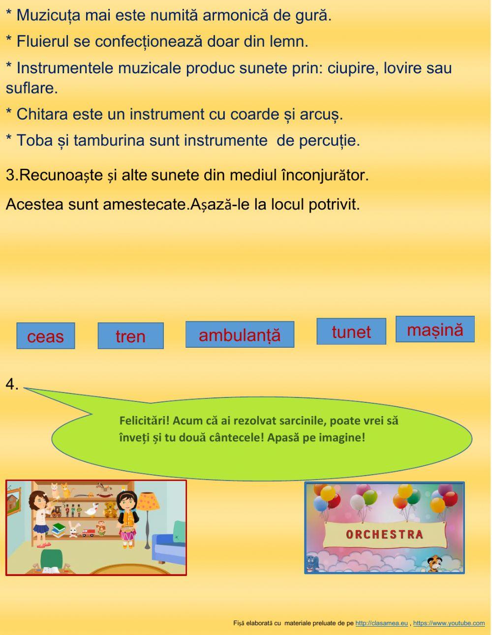 Sunete și instrumente muzicale. Sunete din mediul înconjurător