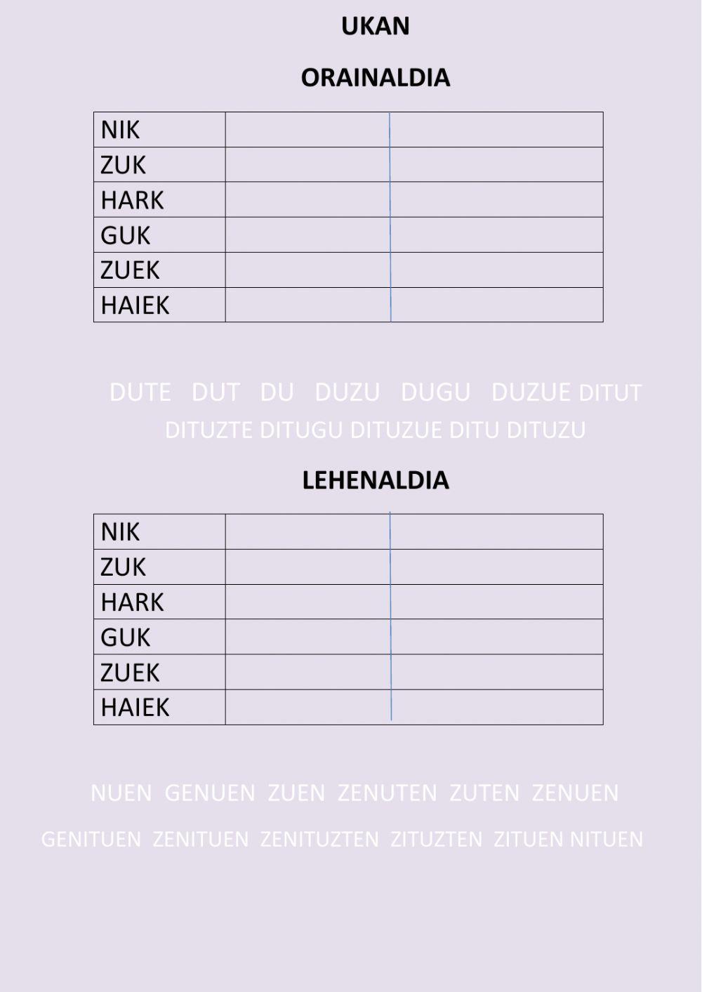 Ukan orainaldia eta lehenaldia Ukan orainaldia eta lehenaldia