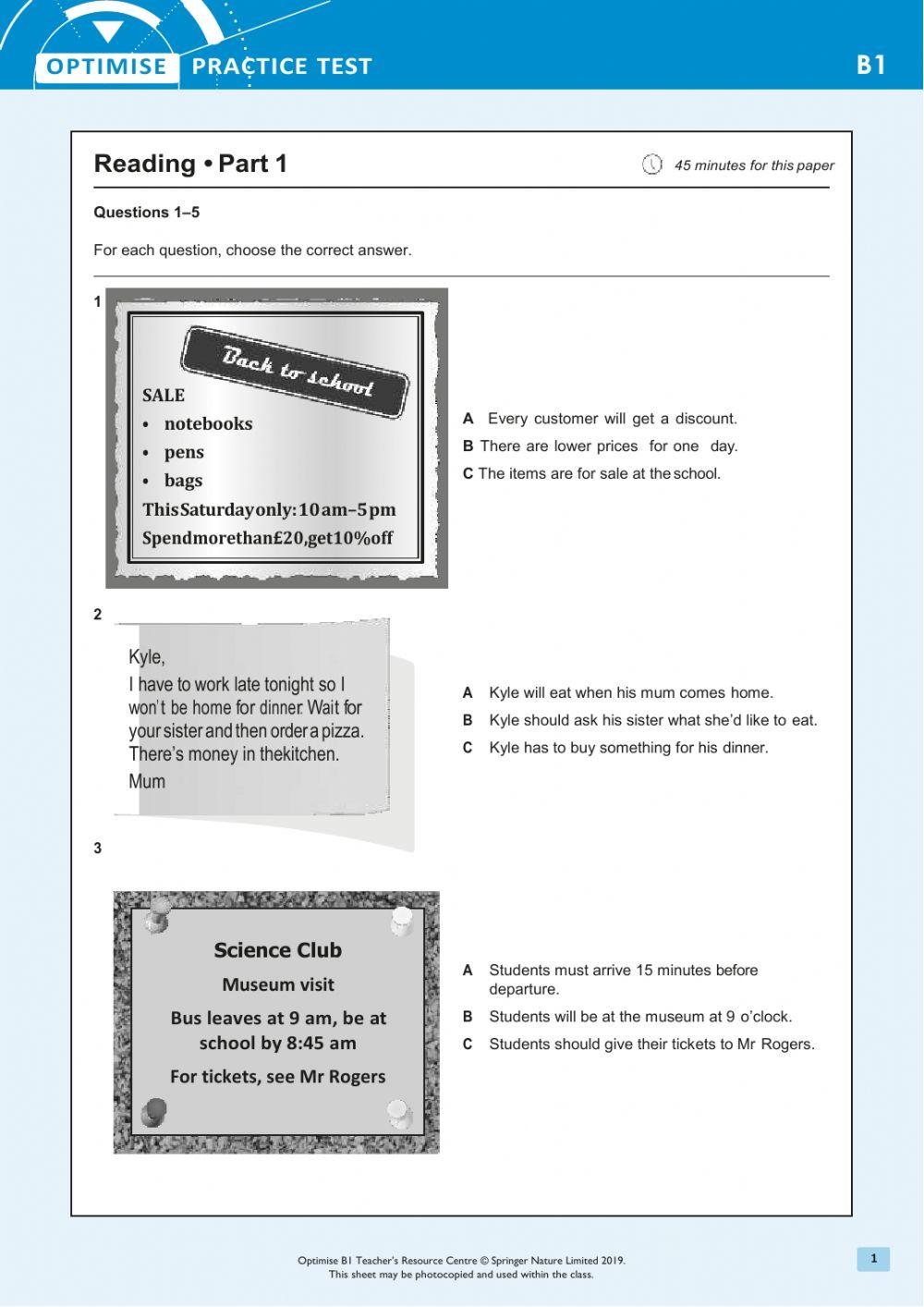 Pet reading part 1 online exercise for live worksheets