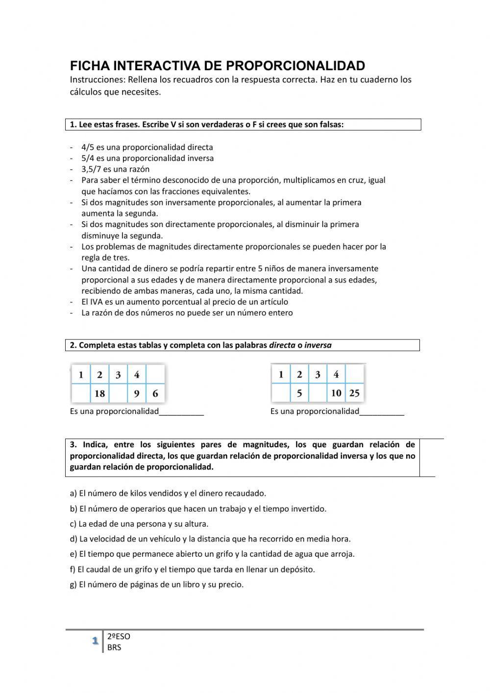 Proporcionalidad y porcentajes 2ºeso
