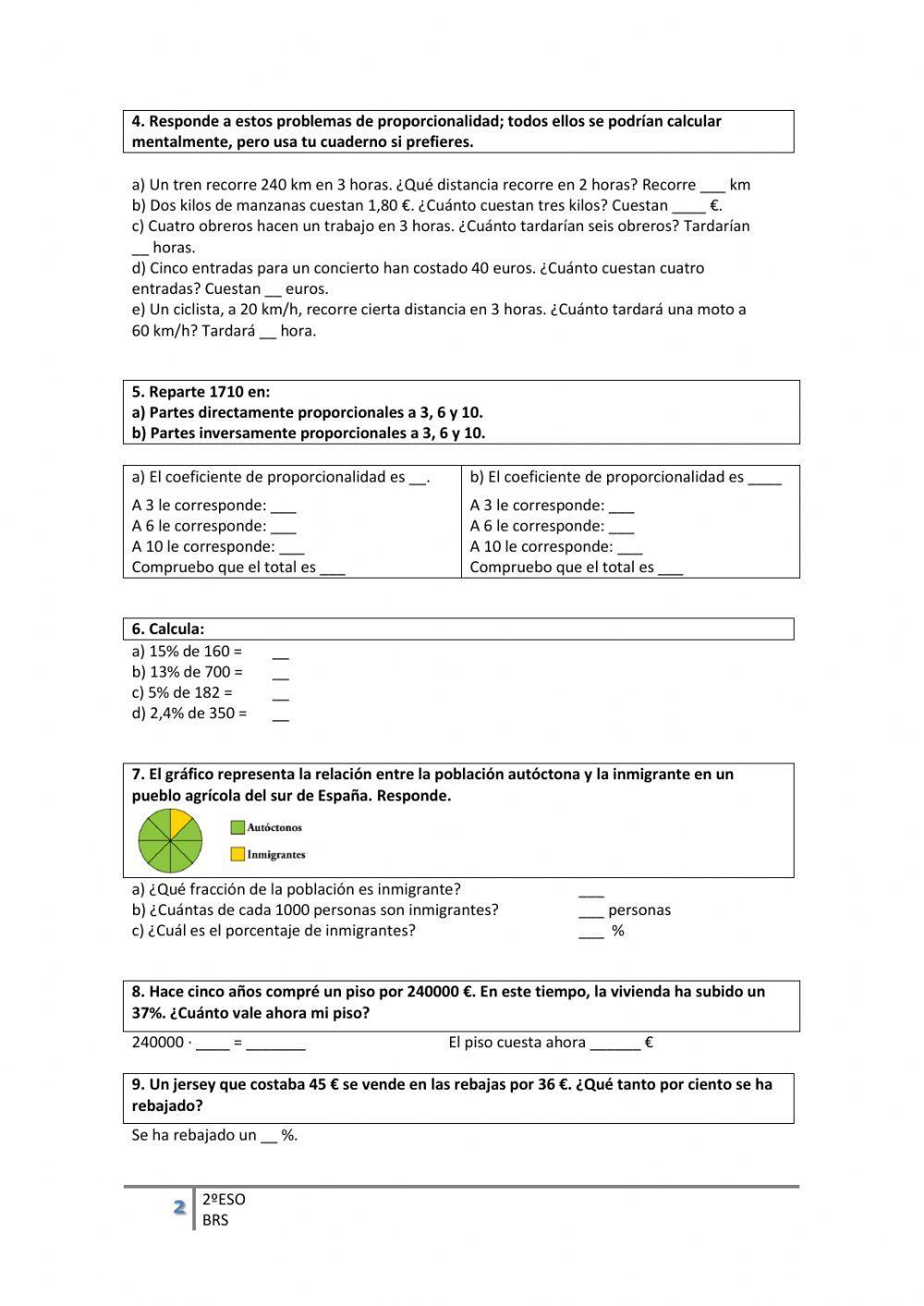 Proporcionalidad y porcentajes 2ºeso