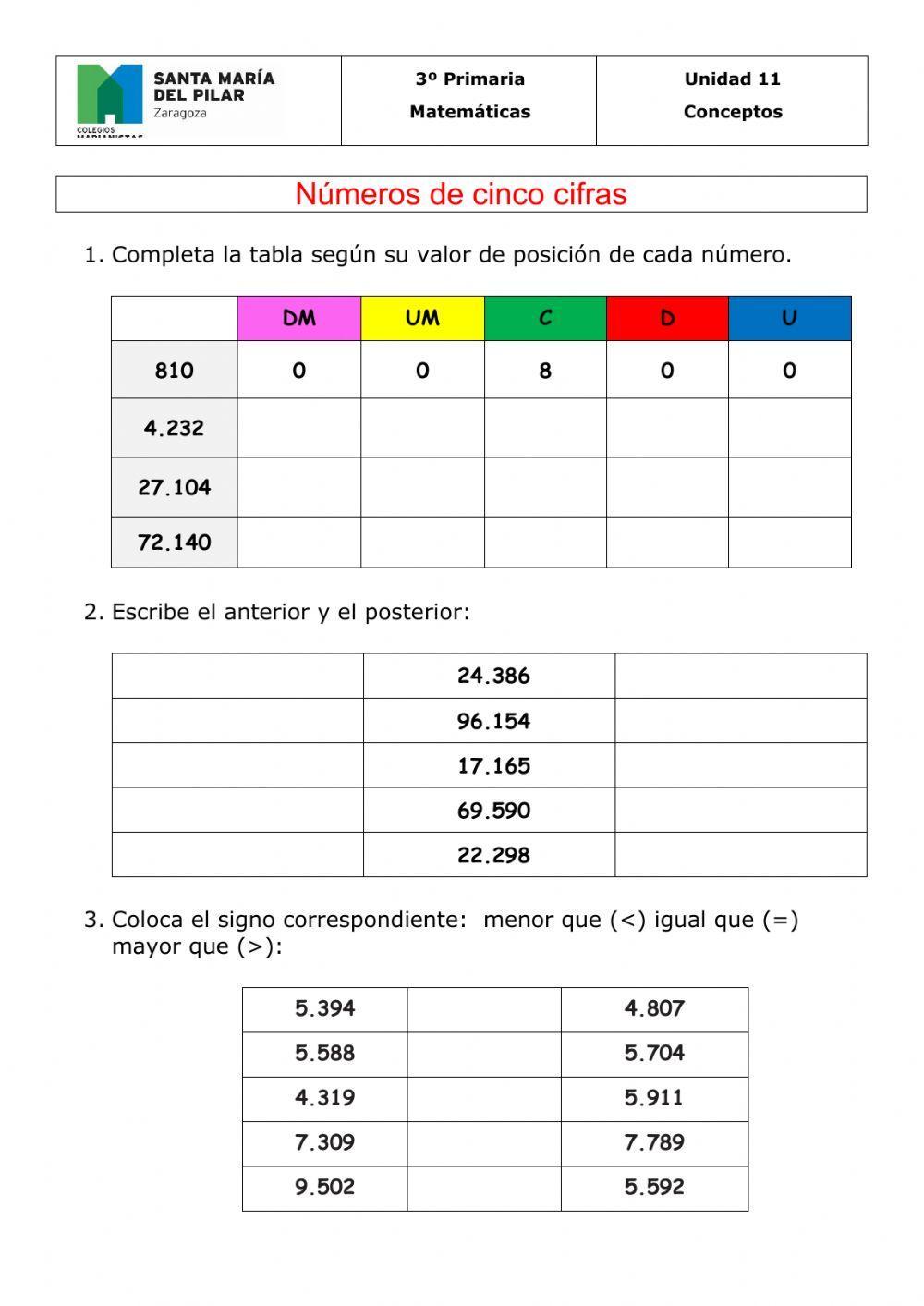 Números de 5 cifras