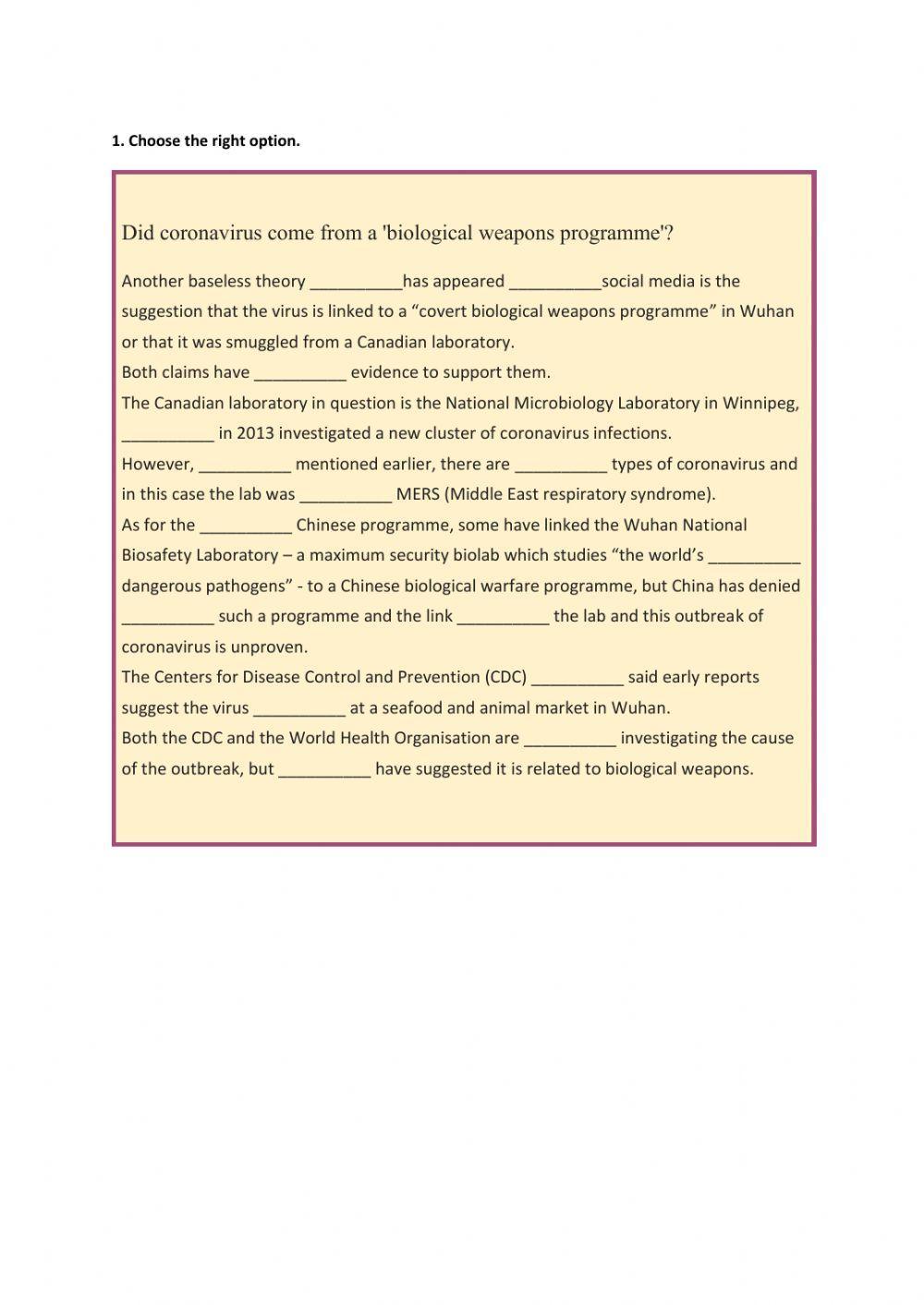 Reading activities 2 bachillerato