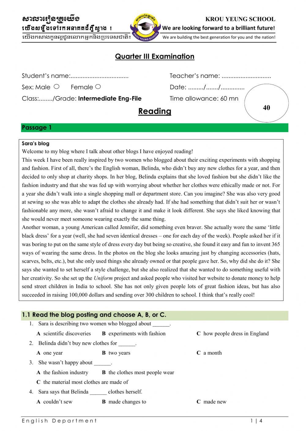 Reading G6EF-3rd term exams