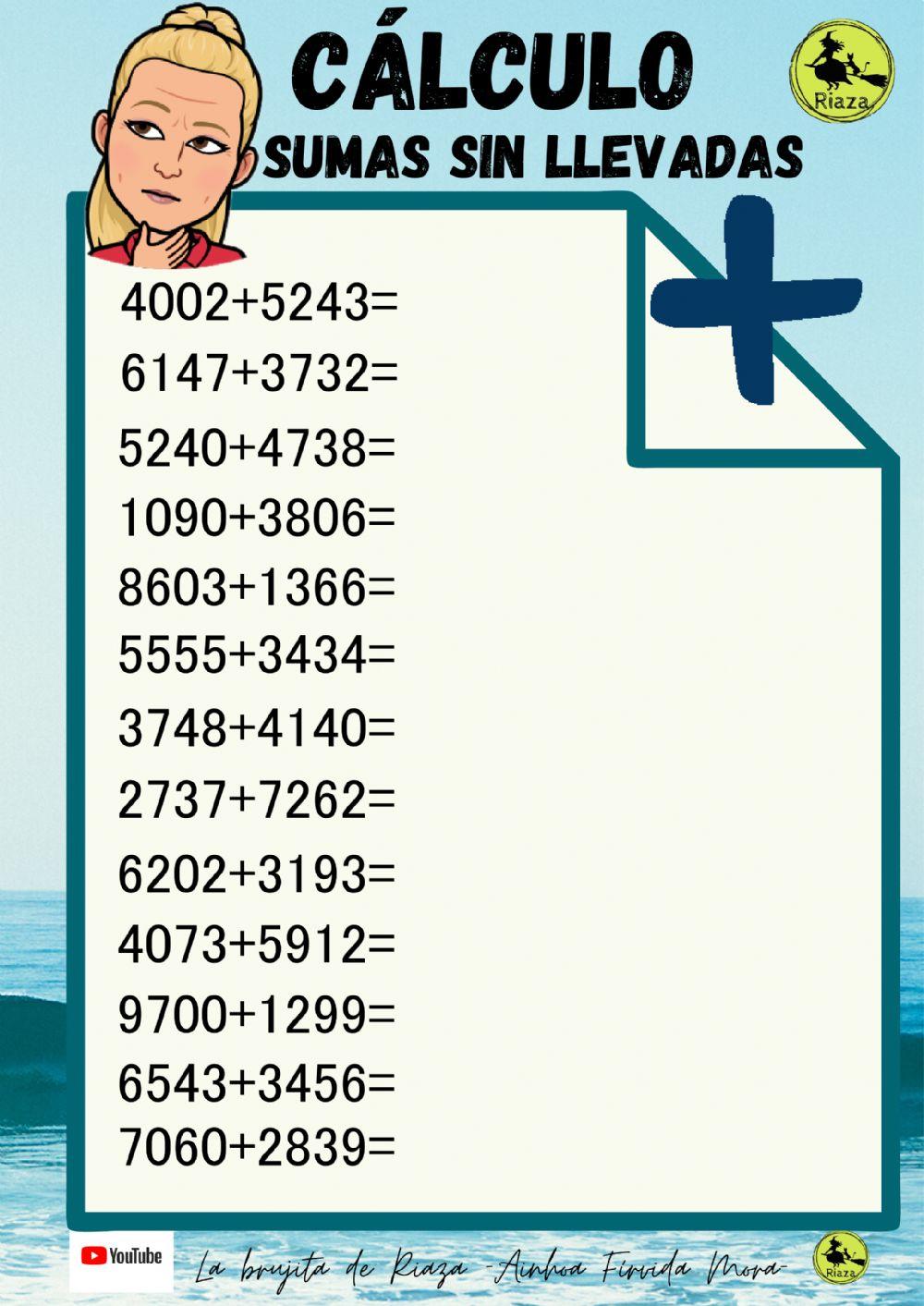 Sumas de cuatro cifras sin llevadas