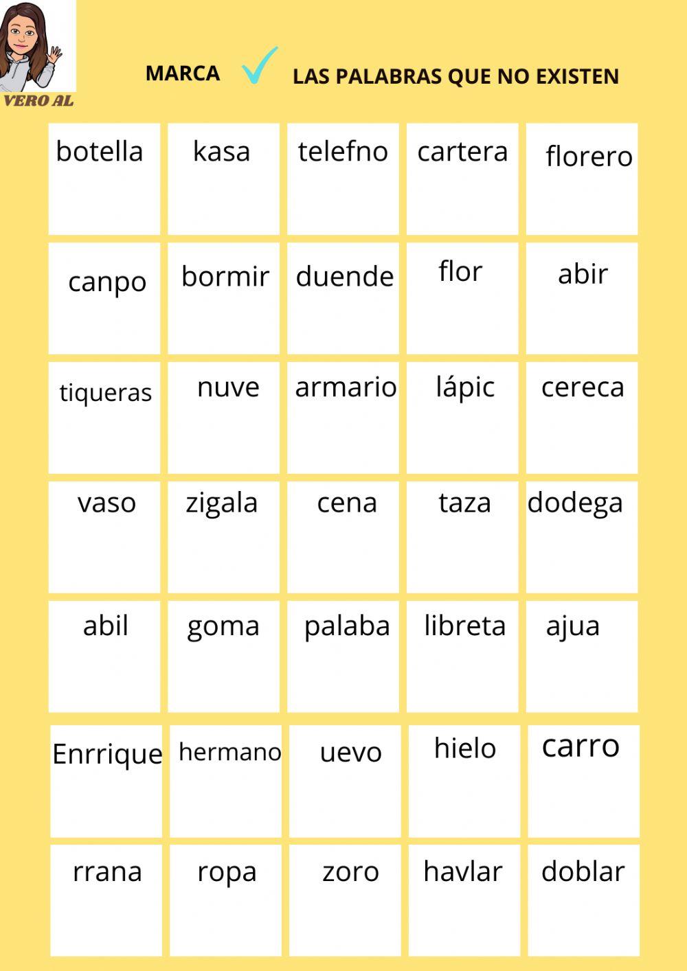 Marca las palabras que no existen