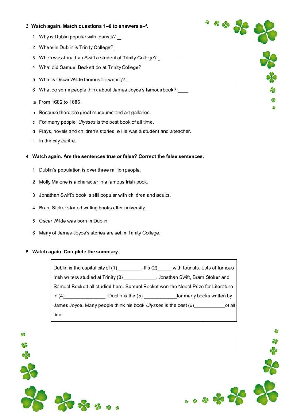 2230161 | COMPREHENSION CHECK GREAT IRISH WRITERS
