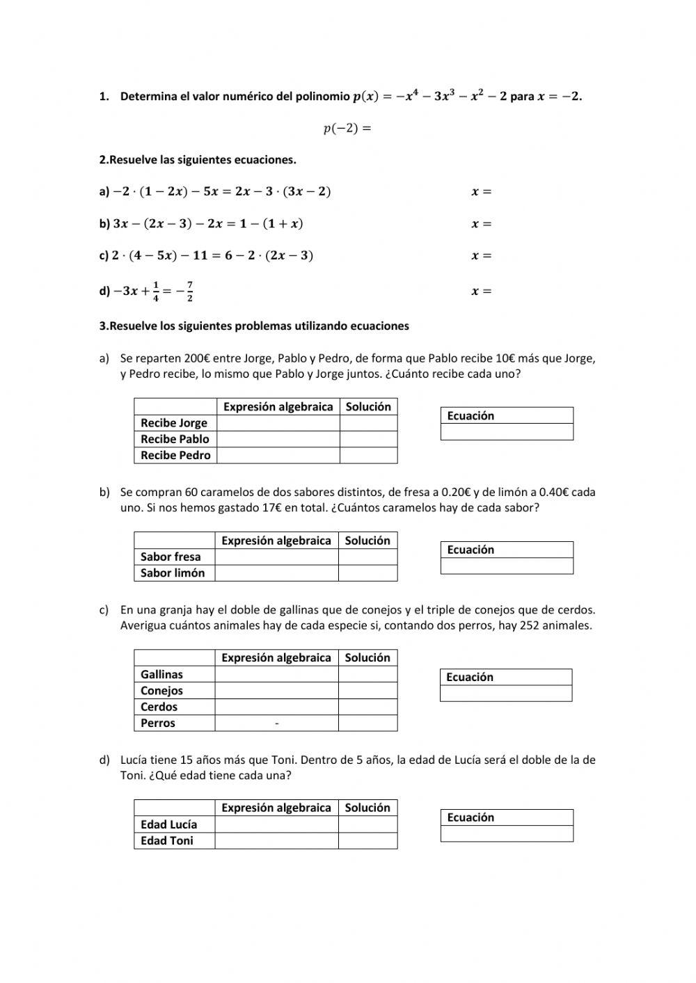 Examen Álgebra 1ºESO(No corregible)