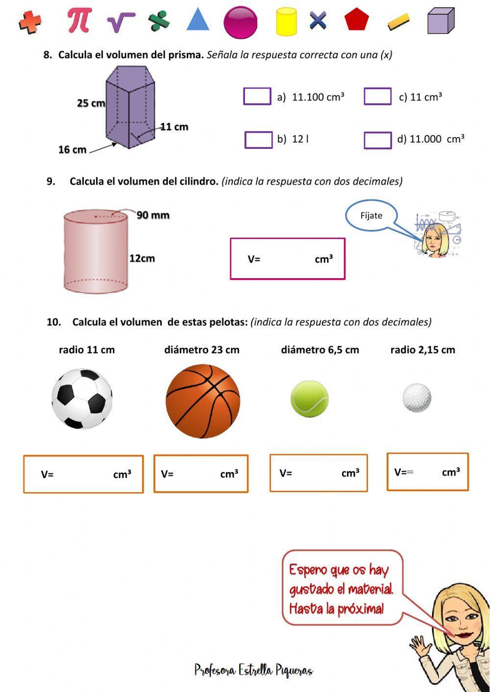 Nº 2 ejercicios interactivos volumen de cuerpos geométricos