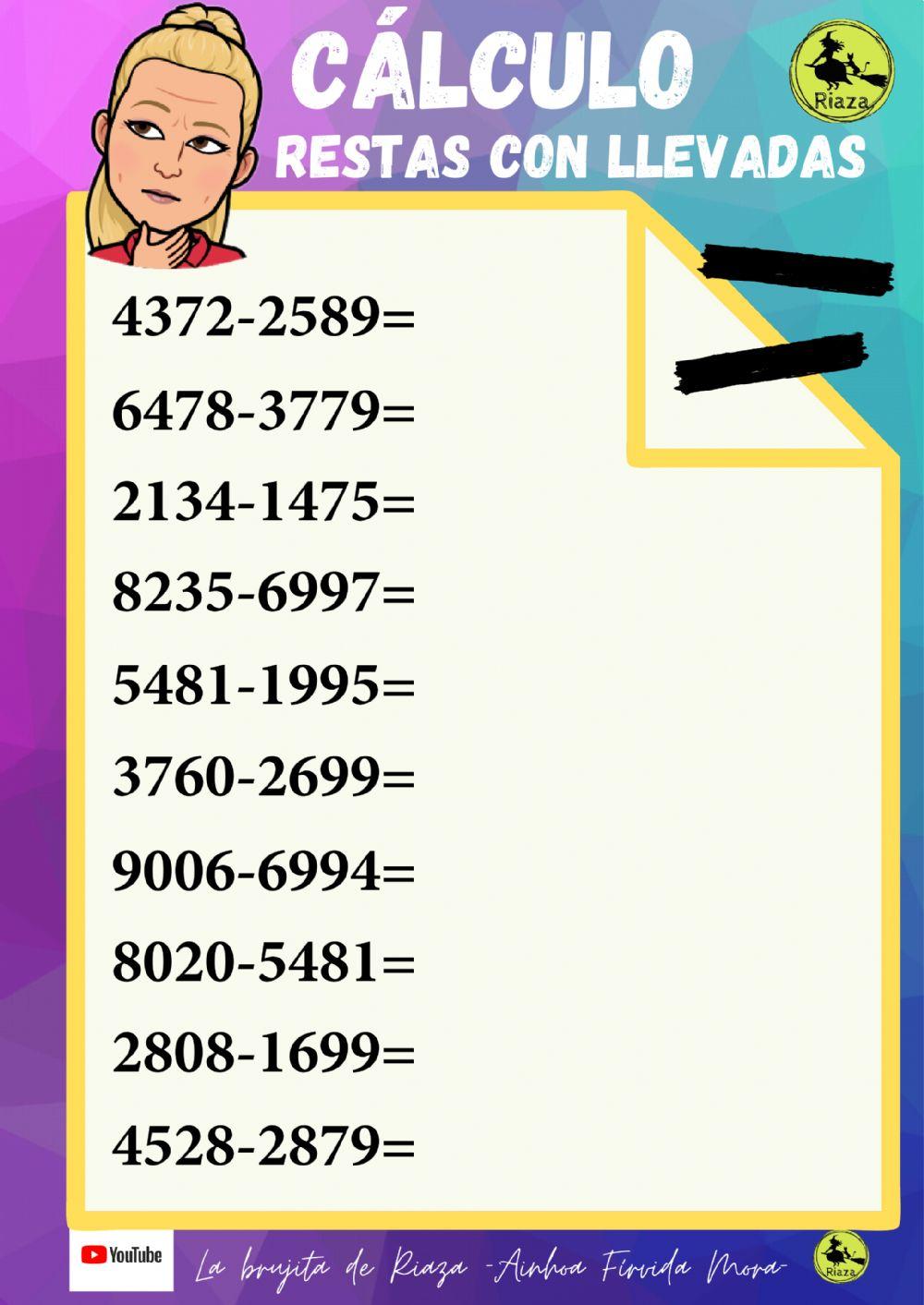 3º Restas con llevadas de cuatro cfras