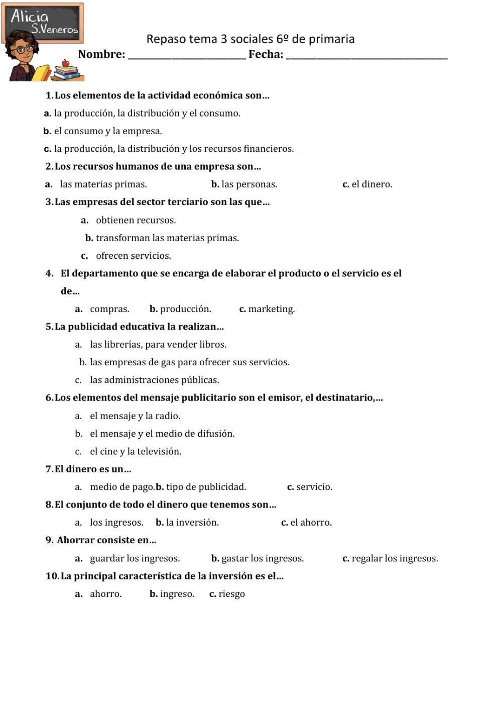 Test economia 6º primaria