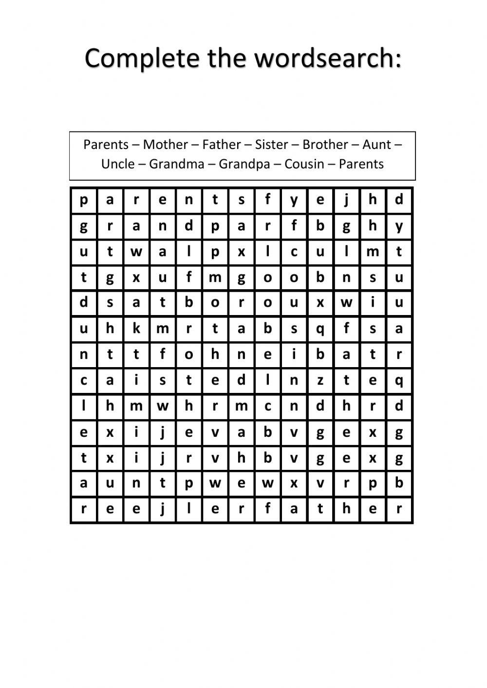 Family Wordsearch