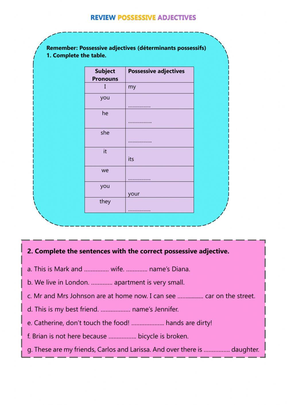 Review Possessive Adjectives